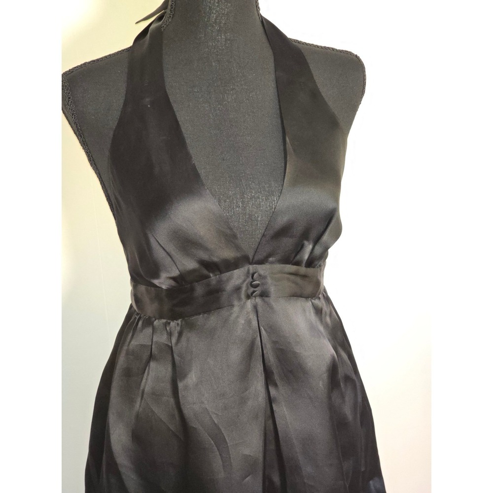 Julie Haus 100% Silk Halter Mini Dress – Black, Elegant Pleated Skirt Size 6 - Picture 3 of 9